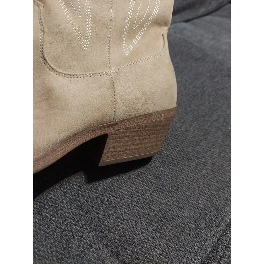 No Boundaries Boots Womens 9 Knee High Tall Riding Heels Tan Fabric Half Zip Y2k